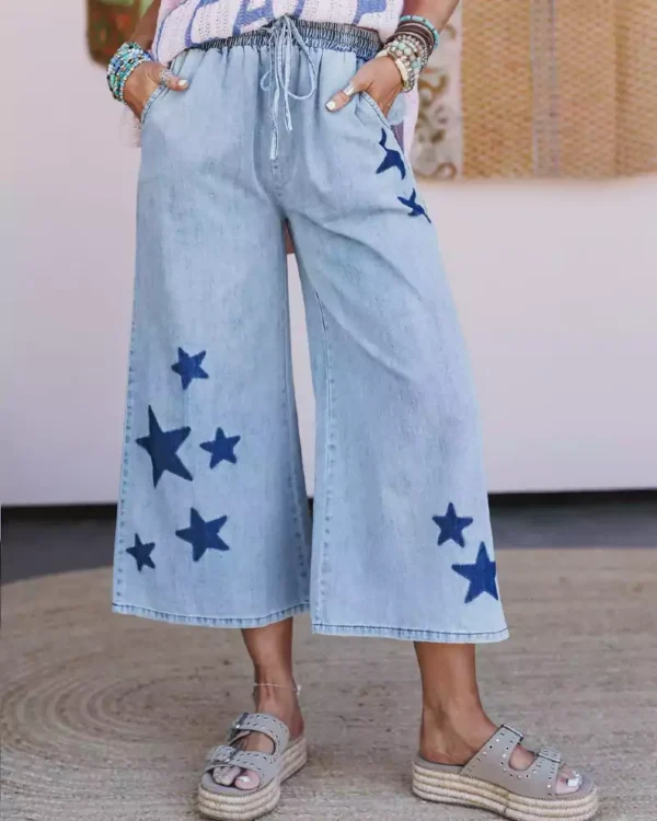 Denim wide leg capris