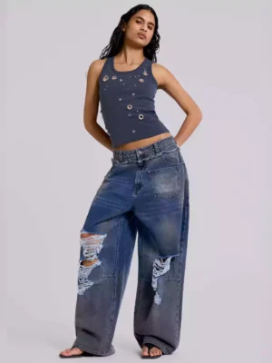 Distress denim jeans