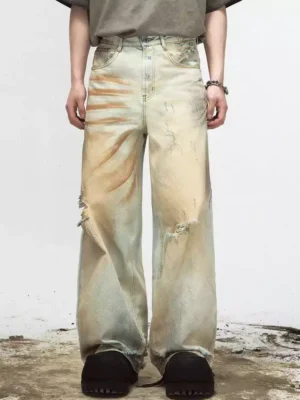 Light denim baggy jeans