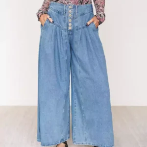 Light denim wide leg jeans