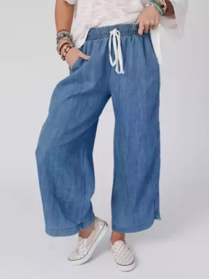 Plus size wide leg denim pants