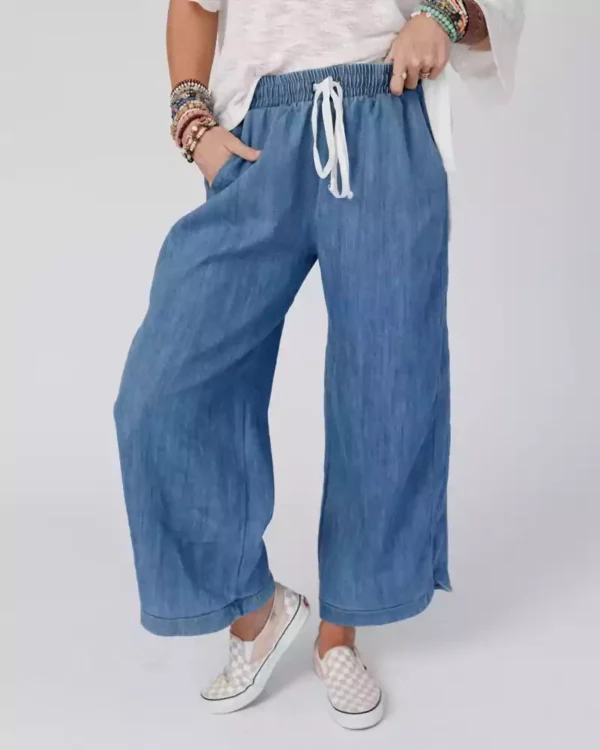 Plus size wide leg denim pants
