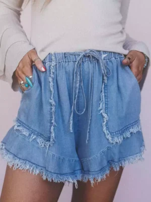 Womens frayed denim shorts