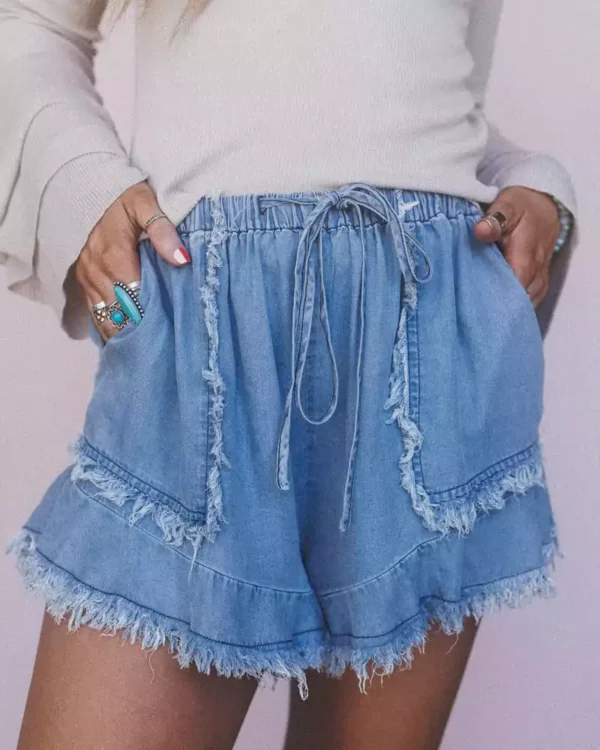 Womens frayed denim shorts