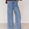 Womens wide leg denim pants