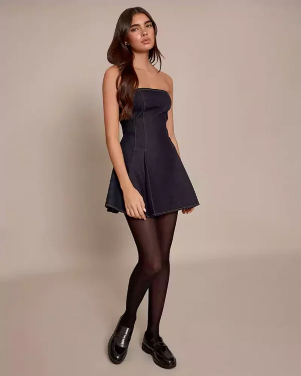 Black strapless denim dress