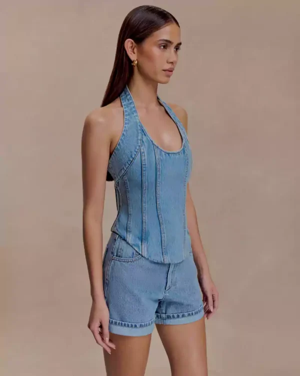Denim corset halter top