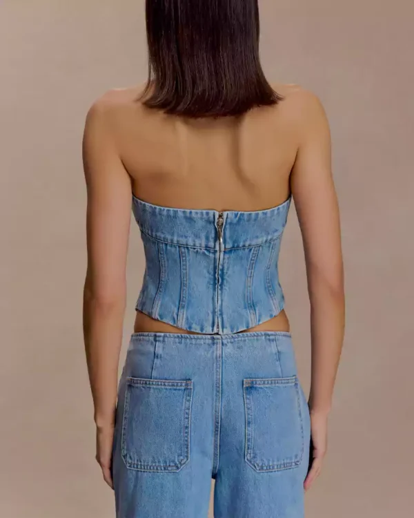 Denim corset halter top