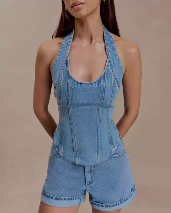 Denim corset halter top