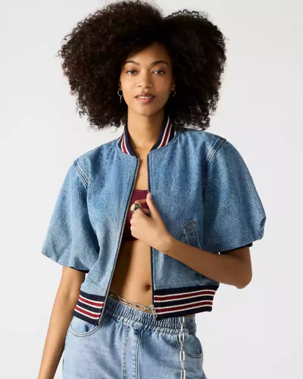 Denim jacket with puff sleeves