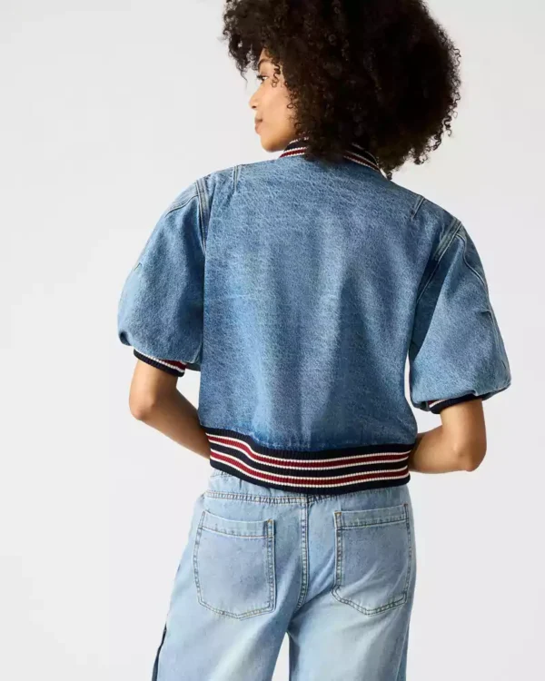 Denim jacket with puff sleeves