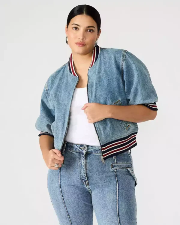 Denim jacket with puff sleeves