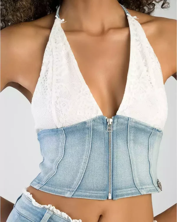 Denim lace top