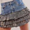 Denim mini skirt with ruffl Denim mini skirt with ruffl