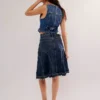Denim raw hem skirt