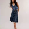 Denim raw hem skirt