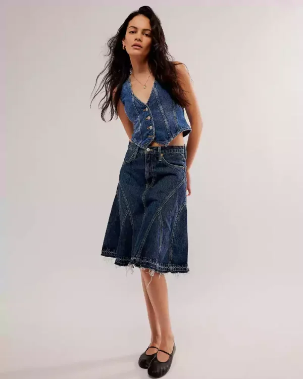 Denim raw hem skirt