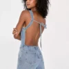 Denim romper shorts women