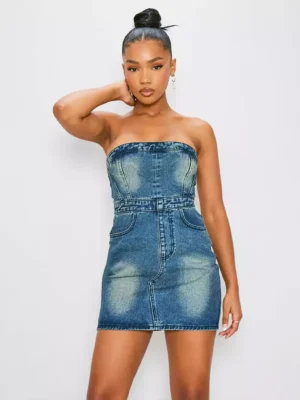 Denim strapless mini dress