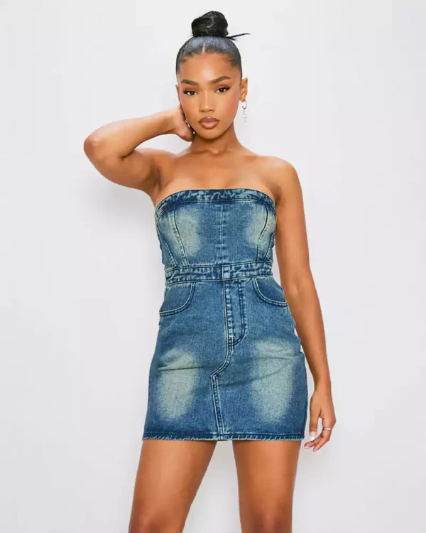 Denim strapless mini dress