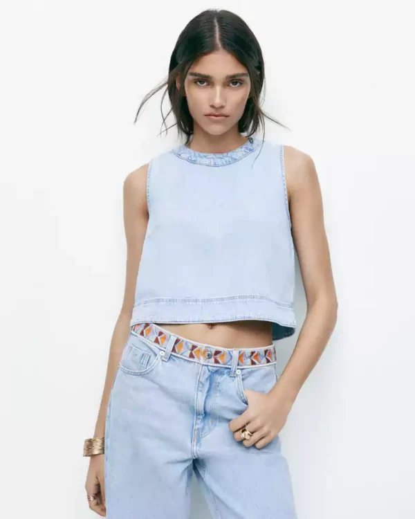 Denim vest with ties