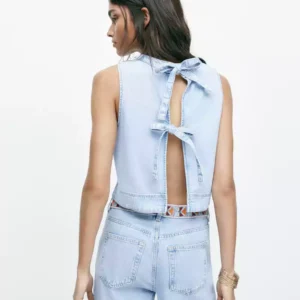 Denim vest with ties