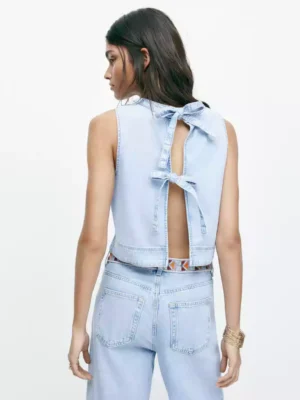 Denim vest with ties