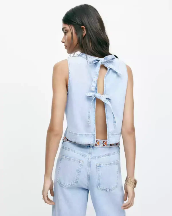 Denim vest with ties
