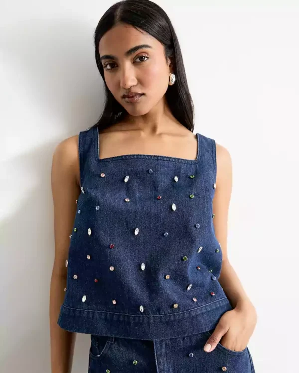 Embellished denim top Embellished denim top