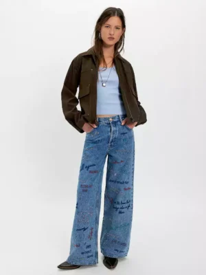 Embroidered denim jeans for women
