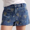 Embroidered denim shorts womens Embroidered denim shorts womens