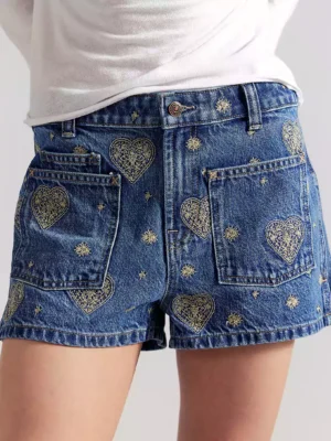 Embroidered denim shorts womens