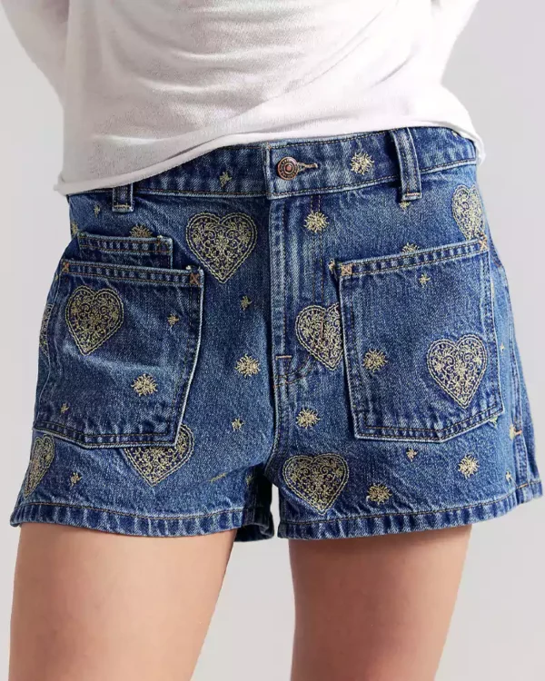 Embroidered denim shorts womens Embroidered denim shorts womens