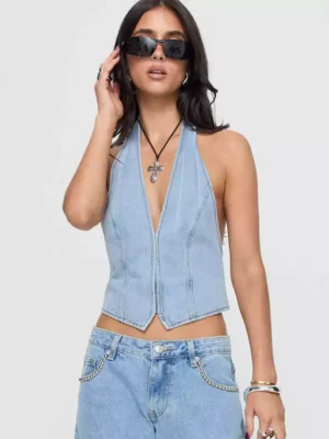 Light wash denim vest