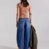Lightweight denim wide leg jeans