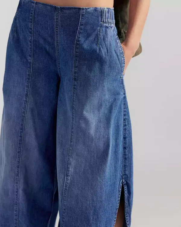 Lightweight denim wide leg jeans
