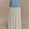 Low rise denim maxi skirt