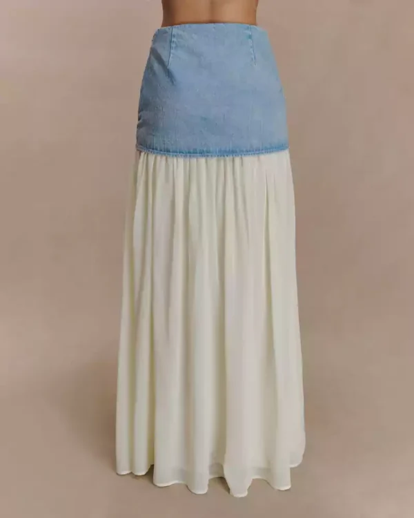 Low rise denim maxi skirt