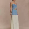 Low rise denim maxi skirt