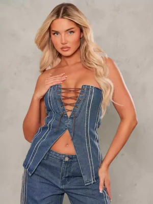 Plus size denim corset top