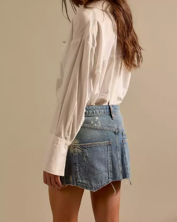 Raw hem denim mini skirt