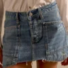Raw hem denim mini skirt