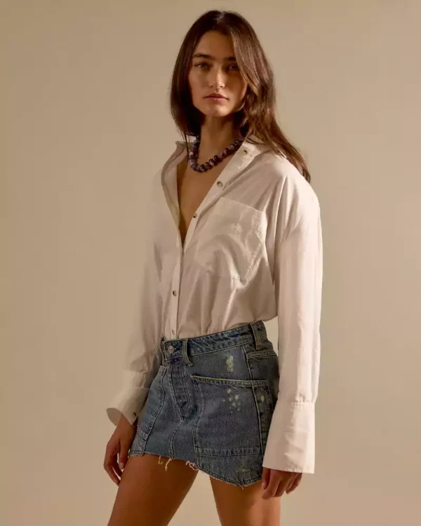 Raw hem denim mini skirt