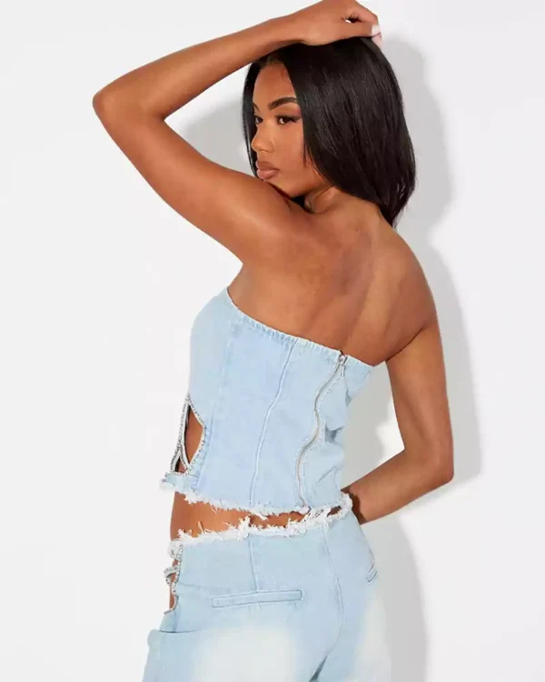 Rhinestone denim vest