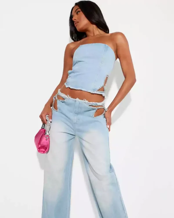 Rhinestone denim vest