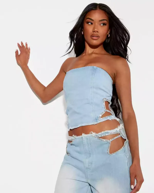 Rhinestone denim vest