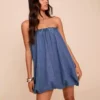 Strapless denim mini dress