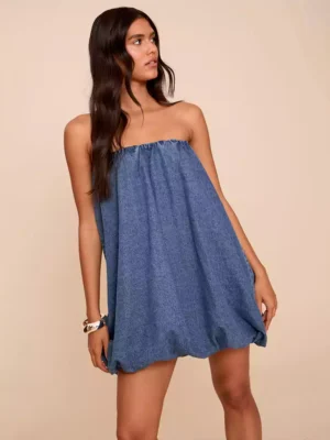 Strapless denim mini dress
