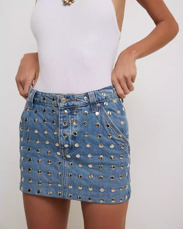 Studded denim mini skirt