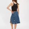 Wrap denim midi skirt